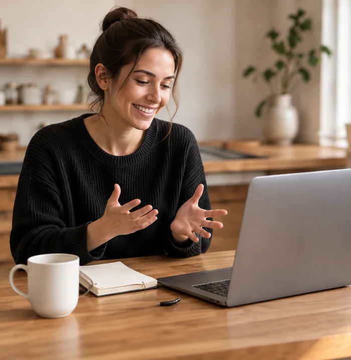 Illustrative scene of a woman learning at her laptop